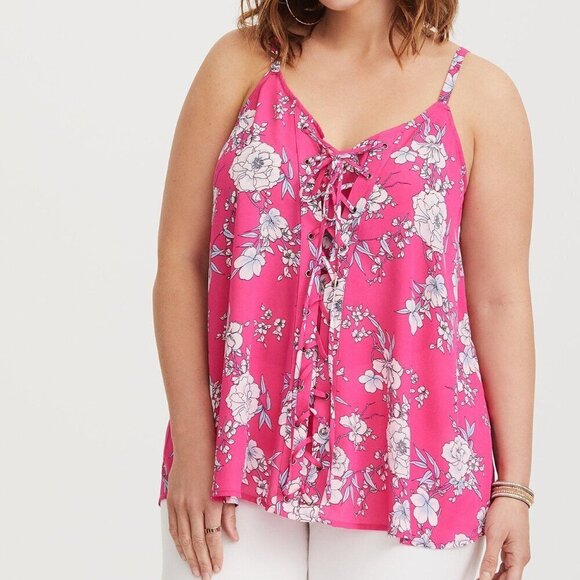 TORRID | Sophie Georgette Lace-Up Swing Cami Tank Top Floral | Sz. 3X - Picture 1 of 9